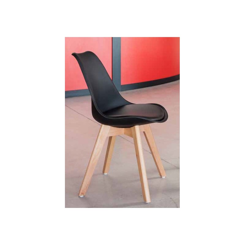 SUPER DERECK Silla diseño con patas de madera y asiento polipropileno con cojin